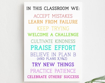 Growth Mindset Classroom Decor, Growth Mindset Poster, In This Classroom We..., Printable Growth Mindset Quotes, Back to School Teacher Gift