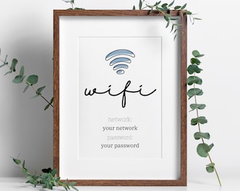 WiFi Password Printable AirBnB WiFi Password Sign VRBO Vacation Rental Host Printable Guest Room Sign Free WiFi Sign Editable Canva Template