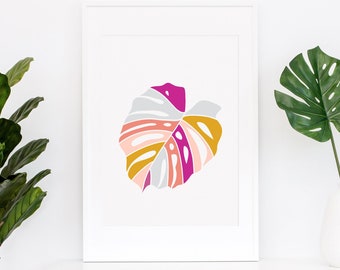 Monstera Wall Art, Colorful Monstera Leaf, Monstera Deliciosa Art Print, Nursery Wall Decor, Living Room Wall Art, Botanical Art