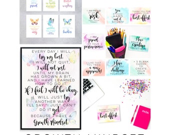 Classroom Decor, Growth Mindset Bundle, Teacher Notes, Growth Mindset Posters, Butterfly Print, Printable, Matching Set, Classroom Theme