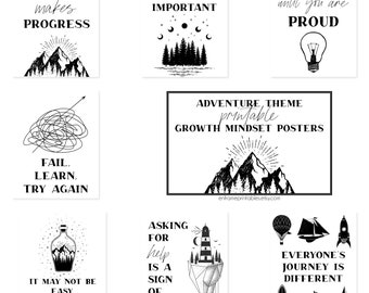 Printable Growth Mindset Posters, Adventure Theme Classroom Decor, Mental Health Poster