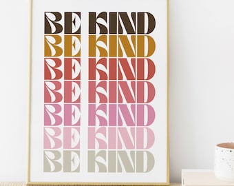 Be Kind Poster, Kindness Printable, Vintage Typography, Kids Room Decor, Classroom Decor, Playroom Wall Art
