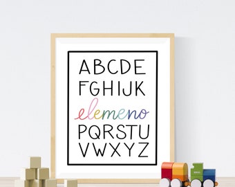 ABC Print Playroom Decor, Rainbow Elemeno Alphabet Poster, Printable Wall Art for Reading Nook, Kids Room Decor