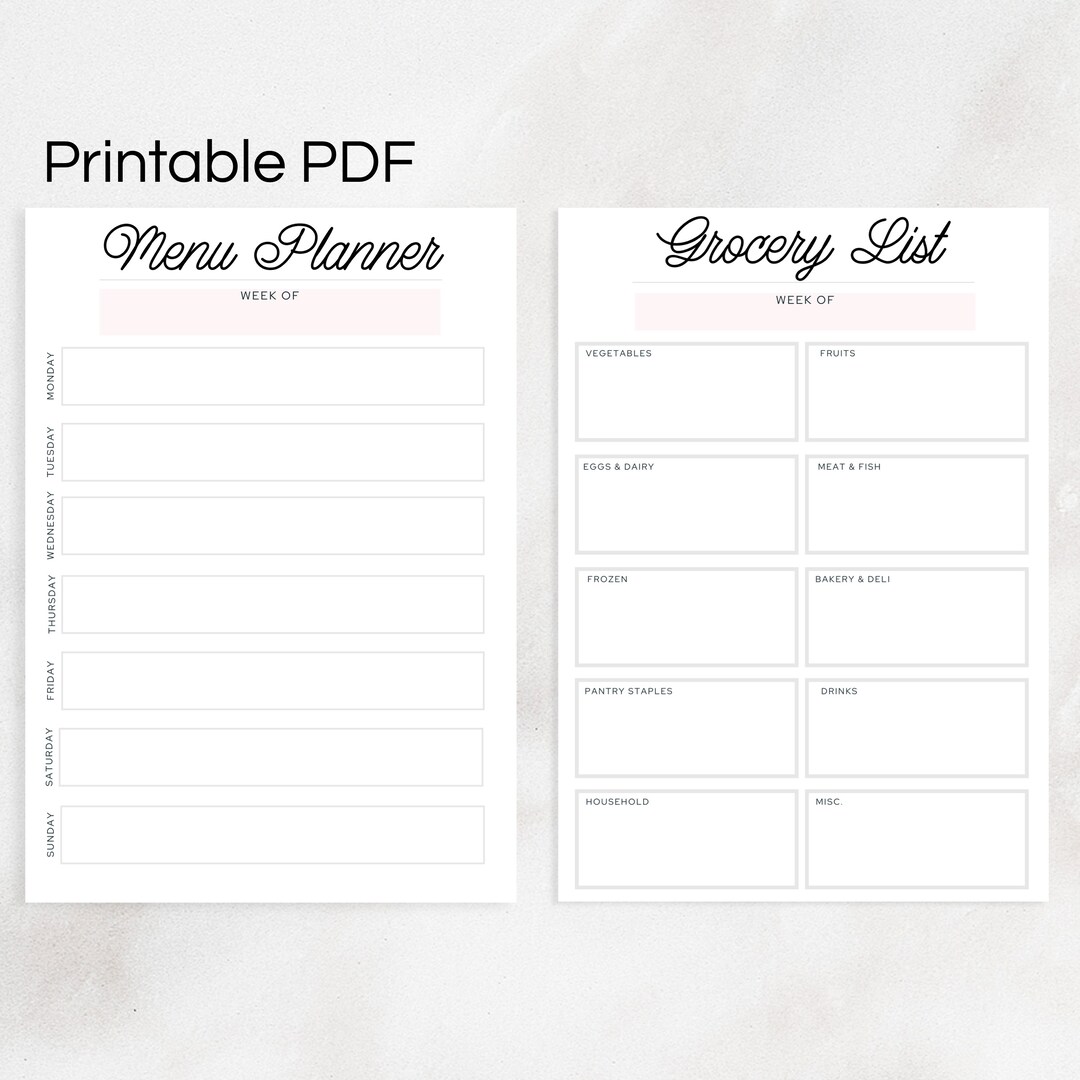 Weekly Meal Planner and Printable Grocery List - Etsy
