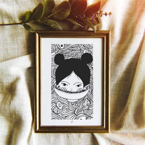Ramen Noodle Girl Art Print |"Fishcake"| Noodle Soup Print | Food Art | Food Drawing | Saimin Noodles | Japan Ramen Illustration | Foodie