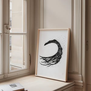 Grace Art Print | Black and White Wave Drawing | Minimal Ocean Line Art