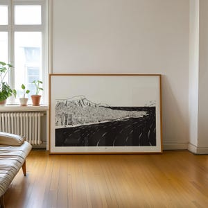 Diamond Head Art Print | Detailed Black and White Hawaii Drawing | Minimal Coastal Wall Decor
