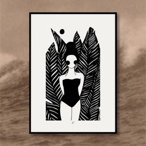 Erster Körper Kunstdruck | Schwarz-weiße botanische Zeichnung | Gesichtslose Frau Wandkunst