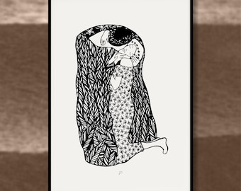 Klimt Inspired The Kiss Art Print | Romantic Line Drawing | Modern Love Wall Art | Couple Illustration | Gift for Lovers