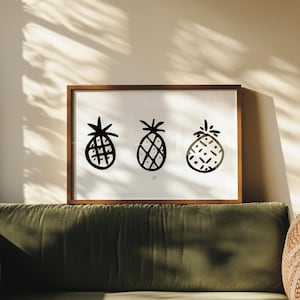 Pineapple Trip Art Print | Black and White Pineapple Drawing | Minimalist Tropical Wall Art | Modern Island Decor | Botanical Print