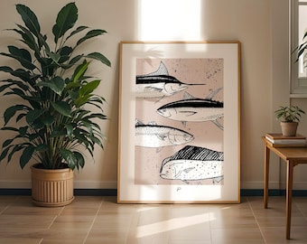 Deep Sea Fish Art Print | Ocean Creature Illustration | Marine Biology Wall Art | Moody Sea Decor by Sunny Weeks