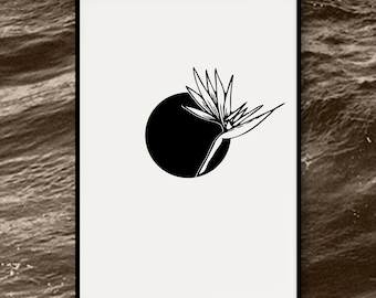 Bird of Paradise Flower Illustration | Sunny Weeks Art | Black and White | Minimalist Art Print | Modern Home