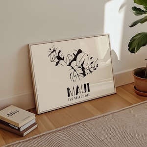 Maui Hawaii Art Print | Minimal Wall Art of Maui Island | Neutral Tropical Home Decor