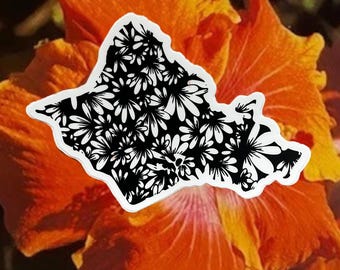 Oahu Sticker | Black and white sticker | decal sticker | art sticker | Hawaii Sticker