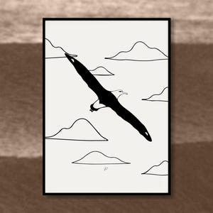 Albatross Flight | Black and White Bird Illustration | Sea Birds