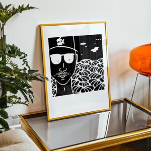 Lámina artística de Daddo / Ilustración playera estilo caricatura de los 90 / Arte mural retro de chico surfista