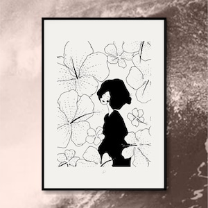 Hibiscus Dream Art Print | Tropical Floral Wall Art | Botanical Illustration | Hawaiian Inspired Decor | Monochrome Nature Artwork for Home