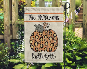 Personalized Fall Garden Flag - Watercolor Leopard Pumpkin - Happy Fall - Fall Outdoor Decor - Cute Porch - Fall Flag