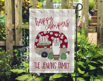 Personalized Camper Garden Flag - Watercolor Camper - Happy Camper - Camper Outdoor Decor - RV - Pop Up - Campsite