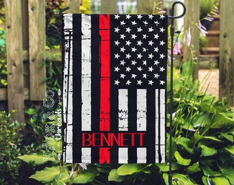 Thin Red Line - Personalized Garden Flag - Firefighter - Yard Flag - Father's Day