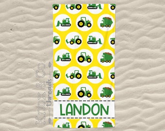 Personalized Beach Towel - Green Tractor Towel - Tractor Party - Beach - Pool - Summer - Birthday - Vacation