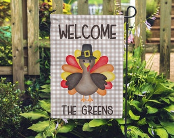 Personalized Fall Garden Flag - Thanksgiving Flag -  Turkey - Happy Fall - Gobble Gobble - Fall Outdoor Decor - Cute Porch - Fall Flag
