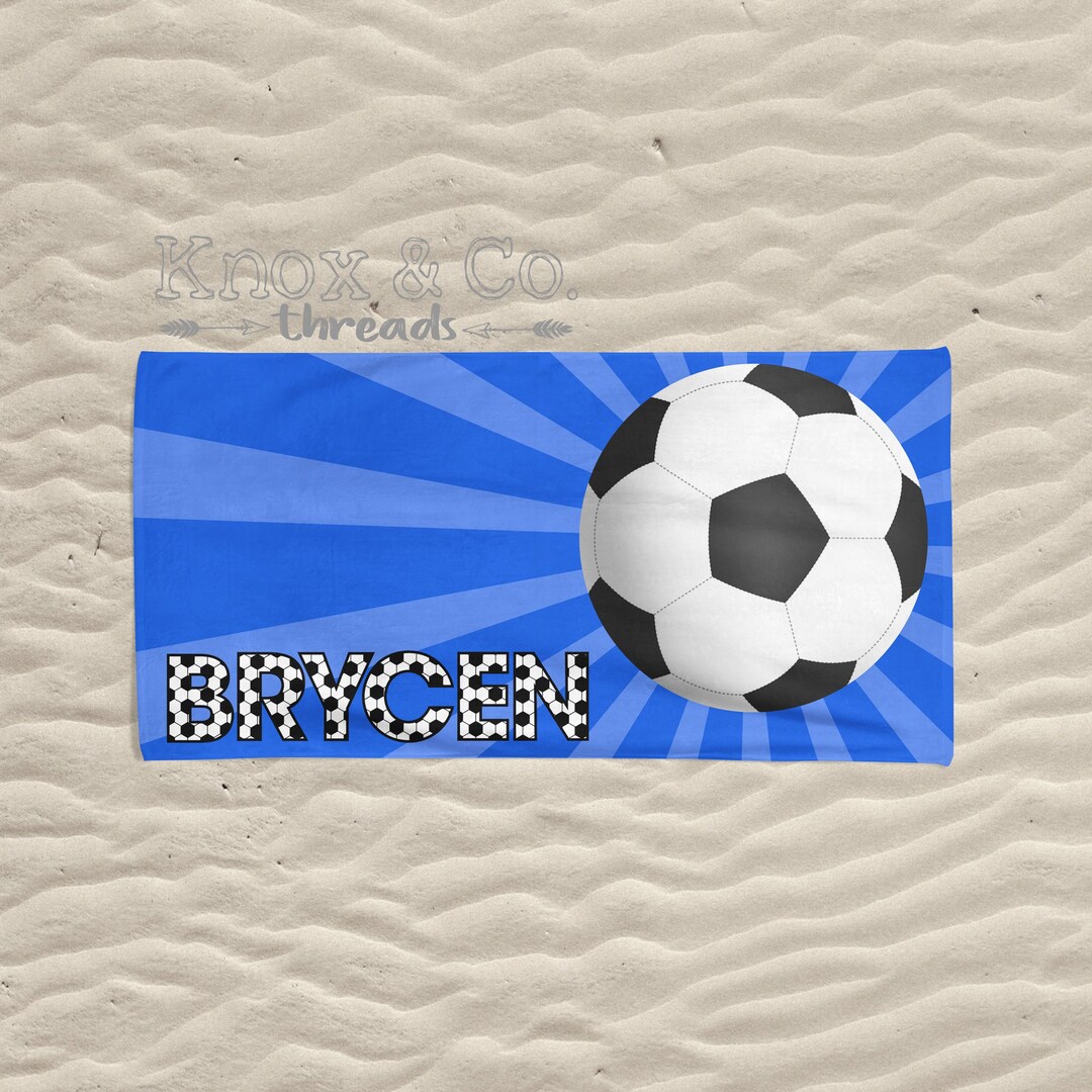 Personalized Beach Towel Soccer Beach Towel Name or Monogram Beach Pool Summer Birthday Vacation