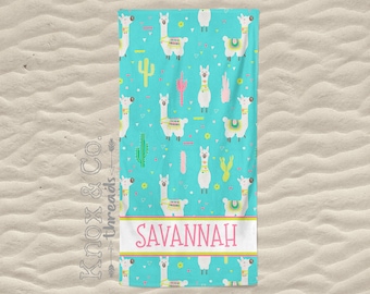Personalized Llama Beach Towel - Girl Llama Beach Towel - Name or  Monogram - Beach - Pool - Summer - Birthday - Vacation - Girly