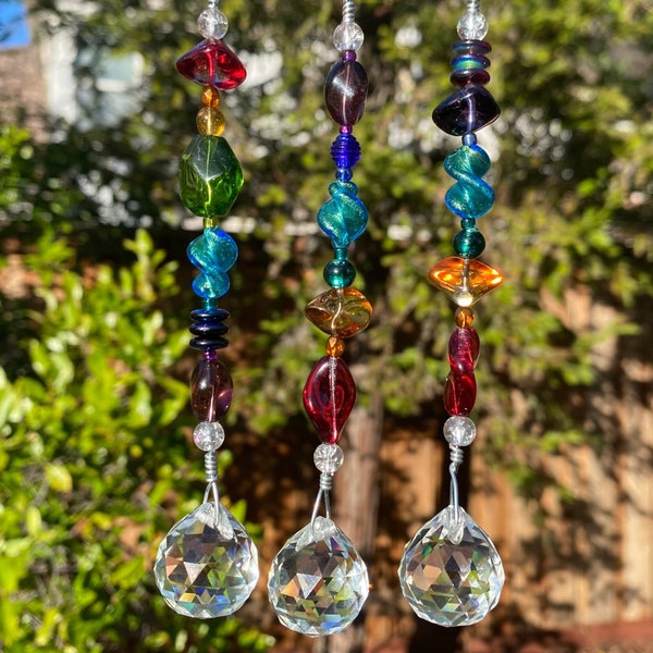DEEP colored crystal suncatcher RANDOM rainbow chakra & 20mm crystal ball prism. Rainbow window hanging, light catcher, pride zen decor