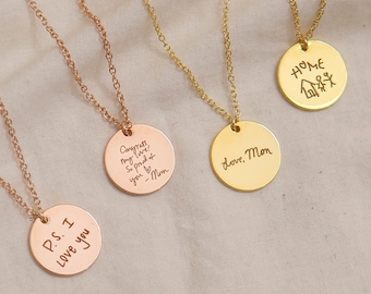 Benutzerdefinierte Handschrift Schmuck personalisierte Geschenk für ihre tatsächliche Handschrift Unterschrift Halskette Erinnerungs-Goldschmuck-Charme-Halskette Kind-Zeichnung