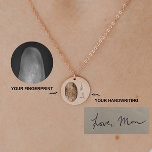 Custom Handwriting Necklace Fingerprint Jewelry Signature Necklace Handmade Jewelry Gift For Mom Mothers Gift Kids Name Necklace Infant Kid