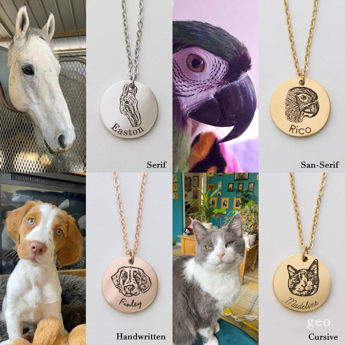 Personalized Pet Portrait Necklace Animal Lovers Pet Loss Gift Etsy