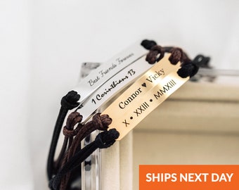 Personalized Couples Bracelet Gift for Dad Gifts for Him Unisex Gift Mother's Day Gift Matching Leather Bracelet Men Gift Jewelry Gift