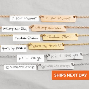 Aangepaste handschrift sieraden staafketting goud gepersonaliseerde kinderen tekening terug naar college cadeau handtekening ketting herdenkingscadeau bedelketting