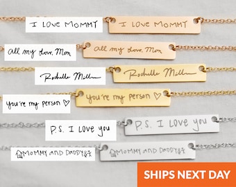Benutzerdefinierte Handschrift Schmuck Bar Halskette Gold personalisierte Kinder Zeichnung zurück zu College Geschenk Unterschrift Halskette Gedenkgeschenk Charme Halskette