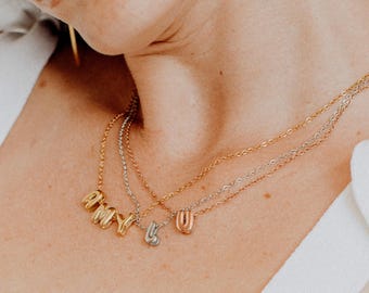 Collana personalizzata con nome a bolle, delicata collana con iniziale 3D, collana da donna, gioiello personalizzato, regalo per la festa della mamma.