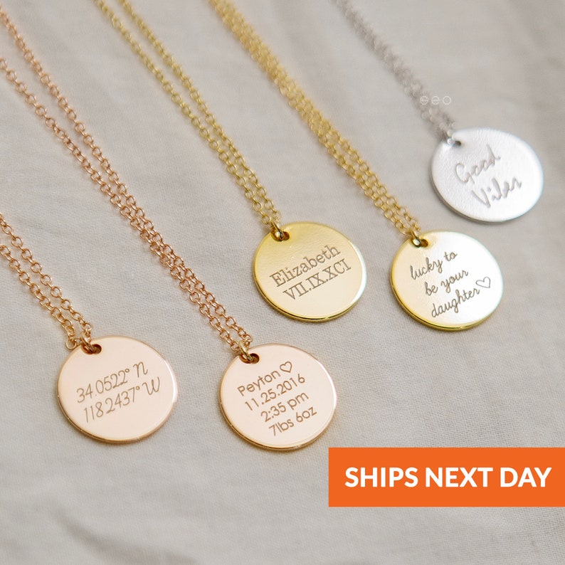 Personalized Engraved Gift From Daughter Custom Name Engraved Coin Necklace for Women Jewelry For Grandma From Son Gift Mothers Day Gift 