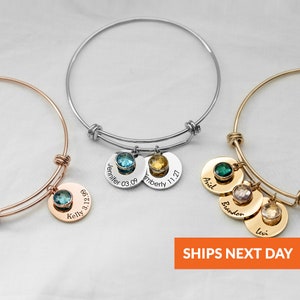 Personalized Birthstone Bracelet for Mom Grandma Jewelry Grandmother Gift Name Bangle Baby Name Bracelet with Charms Birthday Gift for Her