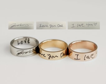 Personalisierter Ring mit Gravur Bandring benutzerdefinierte Handschrift echte Unterschrift Versprechen Gedenkring handgemachter Schmuck Geschenk Statement Ring geschichtet