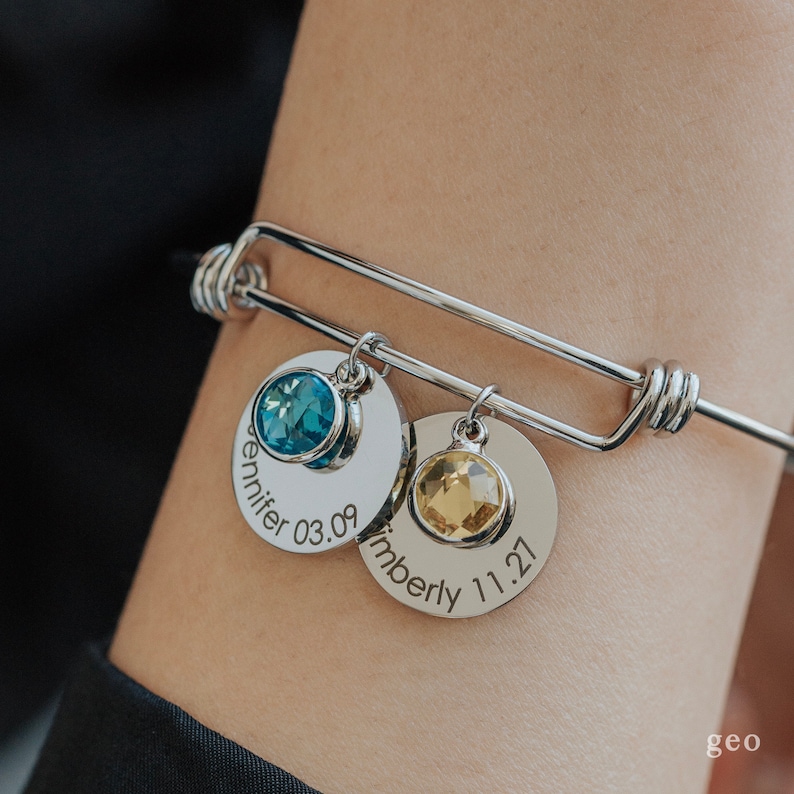 Personalized Birthstone Bracelet for Mom Gifts for Her Under 20 Grandma Jewelry Grandmother Gift Name Bangle Bracelet with Charms image 5