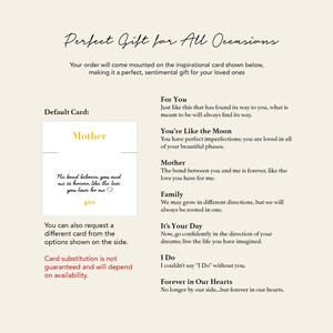 May include: A white card with black text that reads "Perfect Gift for All Occasions". The card features different messages for different occasions, such as "For You", "You're Like the Moon", "Mother", "Family", "It's Your Day", "I Do", and "Forever in Our Hearts".