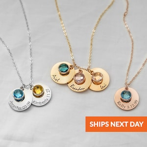 Collar con piedra de nacimiento personalizada para mamá, collar grabado con dije, regalo para el Día de la Madre para mamá, joyería hecha a mano para mujeres y abuelas.
