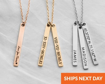 Personalized Necklace Custom Name Necklace Kids Name Baby Necklace Vertical Bar Necklace Mom Necklace Unique Holiday Gift Handmade Jewelry