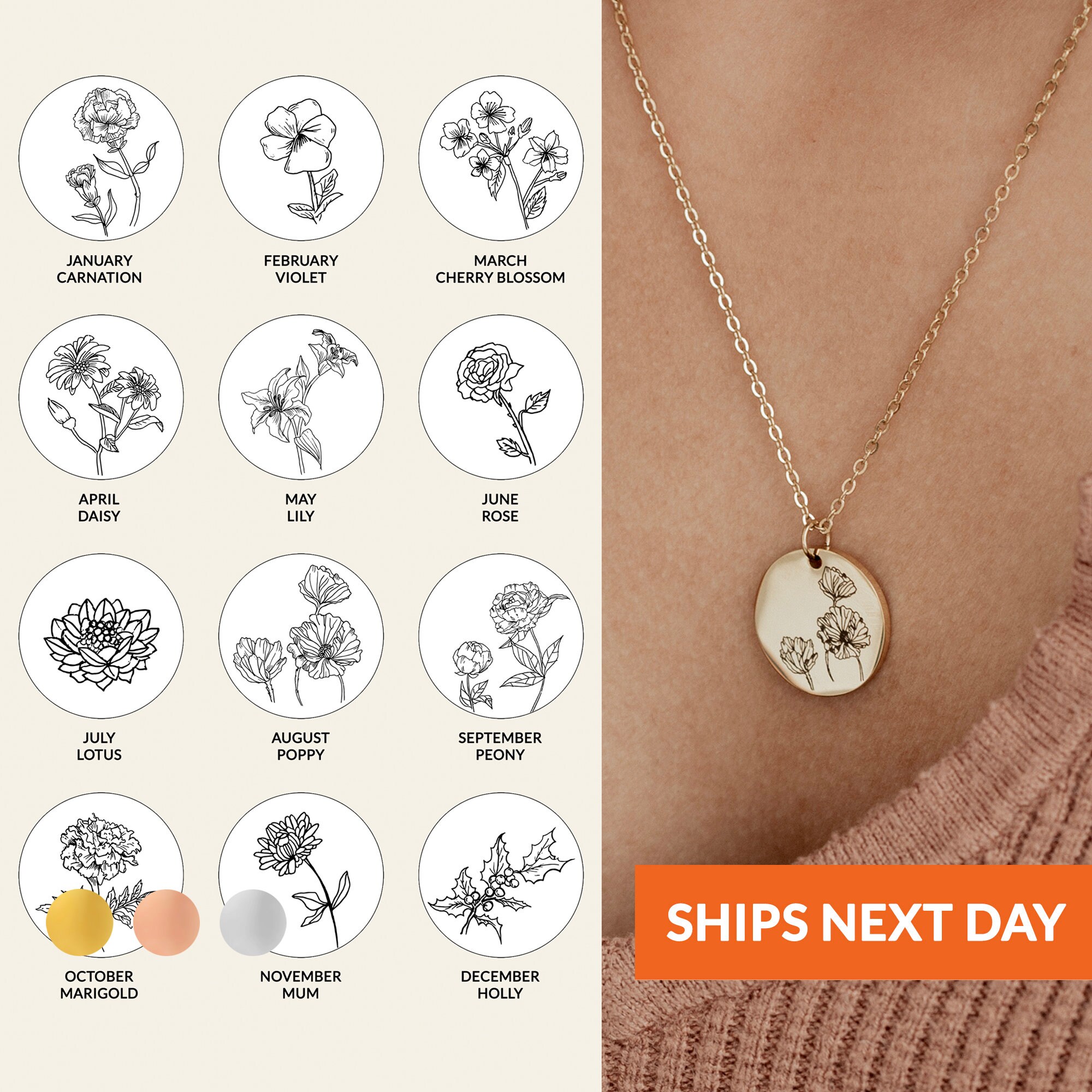 Birth Month Flower Necklace Personalized Gifts Birthday Gift Custom Necklace for Mom Necklaces for Women Flower Jewelry Gift for Women