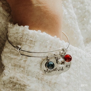 Birthstone Bracelet Unique Gifts for Mom Personalized Friendship Jewelry Family Birthstone Custom Engraved Mothers Day Mom Gifts image 6