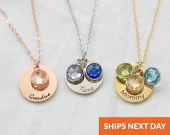 Grandma Necklace Birthday Gift for Her Nana Necklace Birthstone Jewelry Personalized Gift for Mom Grandmother Necklace Mimi Charm Necklace
