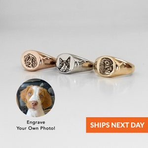 Signet Custom Pet Portrait Ring Personalized Pinky Rings Cat Mom Handmade Gift Dog Ring Pet Memorial Gifts Pet Lover Unique Holiday Gift