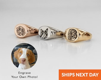 Signet Custom Pet Portrait Ring Personalized Pinky Rings Cat Mom Handmade Gift Dog Ring Pet Memorial Gifts Pet Lover Unique Holiday Gift