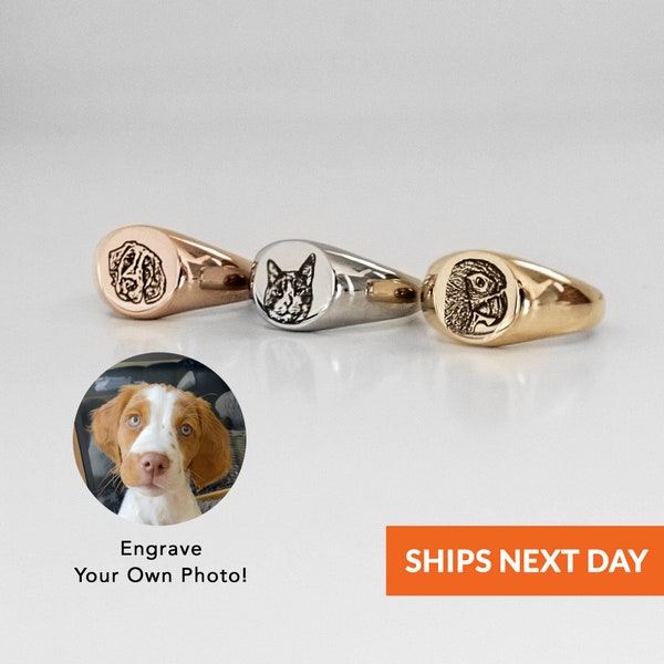 Signet Custom Pet Portrait Ring Personalized Pinky Rings Cat Mom Mothers Day Gift Dog Ring Pet Memorial Gifts Pet Lover Jewelry Gift Dog Mom