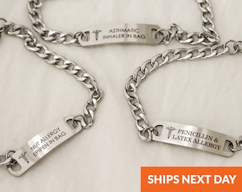 Pulsera de alerta médica personalizada para mujer, pulsera de identificación médica para mujeres, pulsera para autismo para niños, diabetes, Alzheimer, epilepsia, demencia y convulsiones.